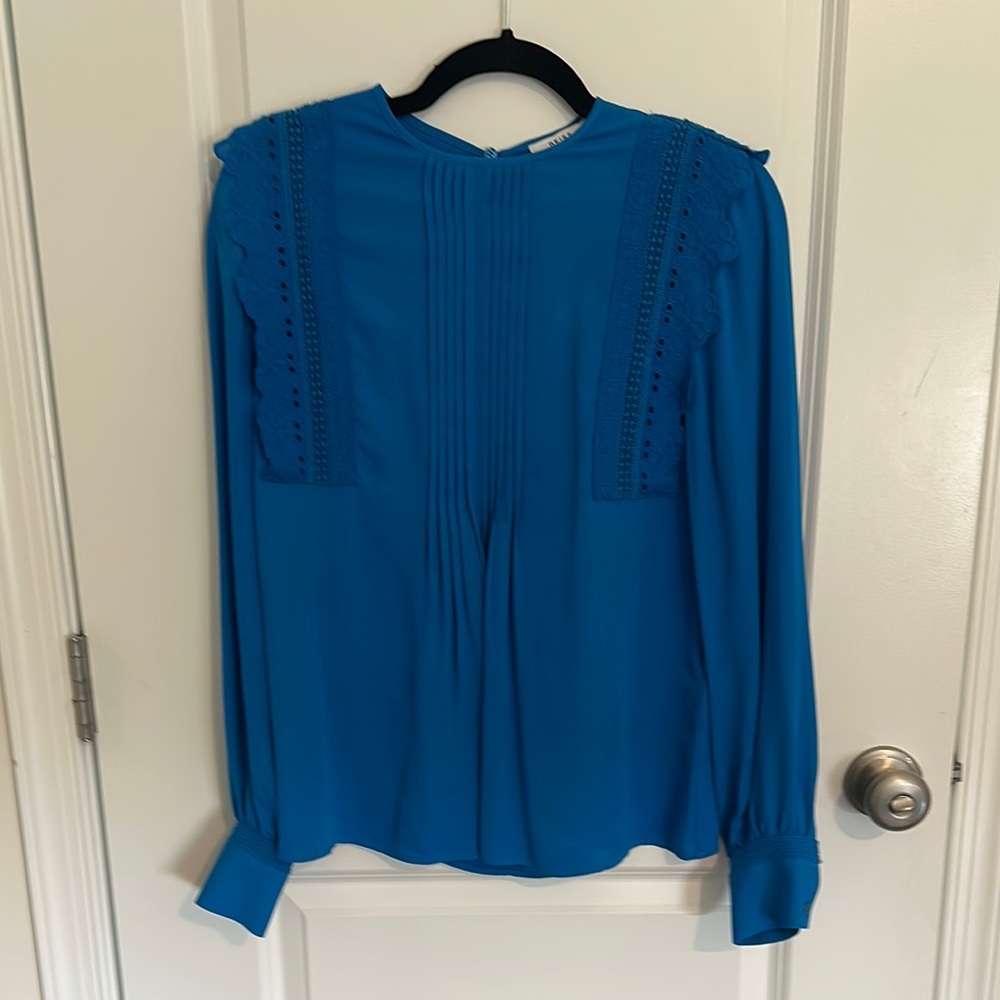Reiss Blue Ruffled Bib Collar Blouse